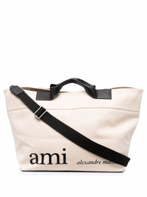 

Canvas logo-print tote bag, AMI Paris Canvas logo-print tote bag