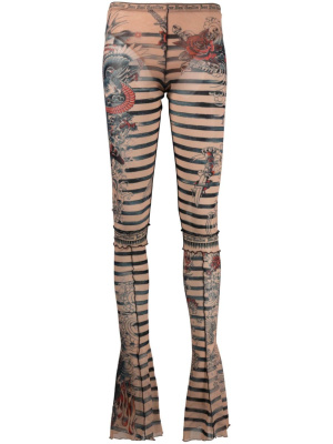 

Graphic-print striped flared leggings, Jean Paul Gaultier Graphic-print striped flared leggings