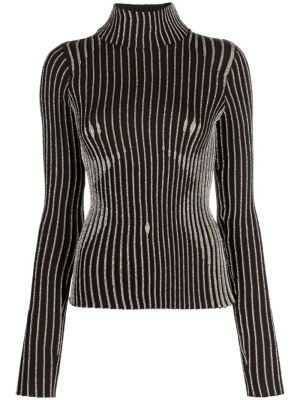 

Metallic-striped wool-blend jumper, Jean Paul Gaultier Metallic-striped wool-blend jumper