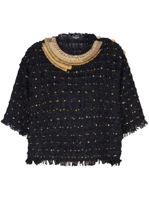 

Sequin-embellished tweed top, Balmain Sequin-embellished tweed top