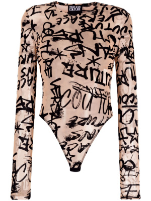 

Sheer flocked-graffiti bodysuit, Versace Jeans Couture Sheer flocked-graffiti bodysuit