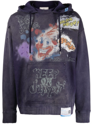 

Graffiti-print distressed cotton hoodie, Maison Mihara Yasuhiro Graffiti-print distressed cotton hoodie