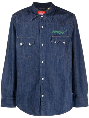 

Logo-embroidered denim shirt, Kenzo Logo-embroidered denim shirt