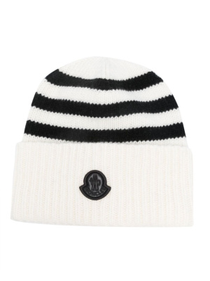 

Striped ribbed-knit wool beanie, Moncler Striped ribbed-knit wool beanie