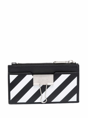 

Diagonal-stripe binder-clip cardholder, Off-White Diagonal-stripe binder-clip cardholder