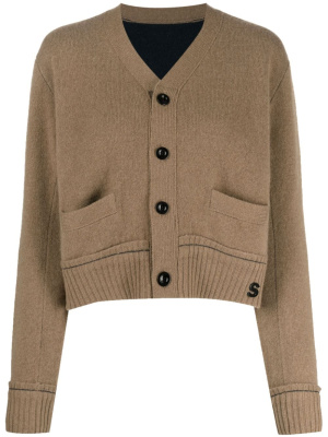 

V-neck logo-plaque cardigan, Sacai V-neck logo-plaque cardigan