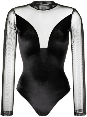 

Velta semi-sheer velvet panelled bodysuit, SANDRO Velta semi-sheer velvet panelled bodysuit