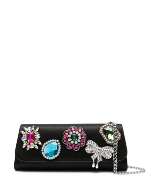 

Brooch-embellished satin clutch, Moschino Brooch-embellished satin clutch