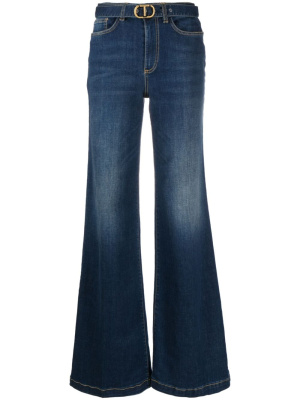 

Gold-tone logo plaque high-waisted wide-leg jeans, TWINSET Gold-tone logo plaque high-waisted wide-leg jeans
