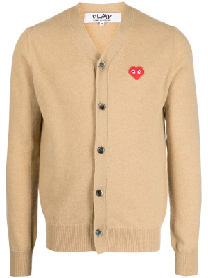 

Heart-patch V-neck wool cardigan, Comme Des Garçons Heart-patch V-neck wool cardigan