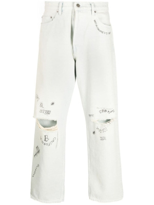 

Distressed-effect text-print straight-leg jeans, Golden Goose Distressed-effect text-print straight-leg jeans