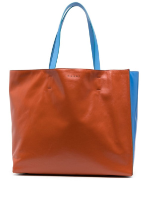 

Logo-print leather tote bag, Marni Logo-print leather tote bag