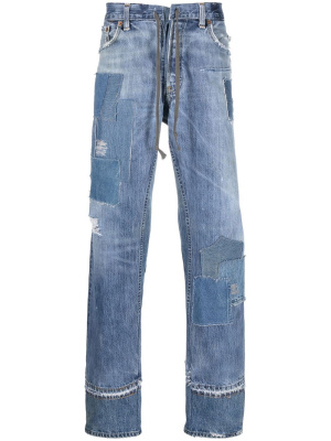 

Patchwork-detail straight-leg jeans, Greg Lauren Patchwork-detail straight-leg jeans