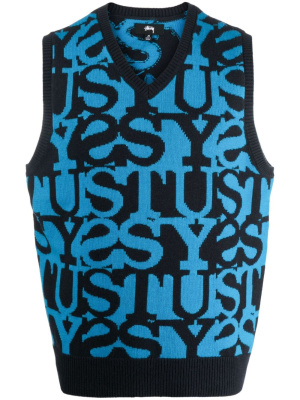 

Intarsia-knit logo V-neck vest, Stüssy Intarsia-knit logo V-neck vest