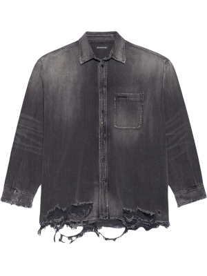 

Destroyed-hem denim shirt, Balenciaga Destroyed-hem denim shirt