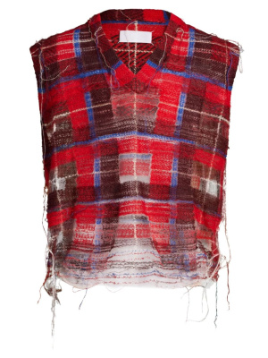 

Plaid distressed V-neck gilet, Maison Margiela Plaid distressed V-neck gilet