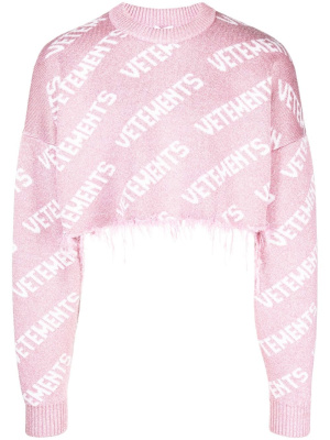 

Logo-print raw-edge cropped sweatshirt, VETEMENTS Logo-print raw-edge cropped sweatshirt