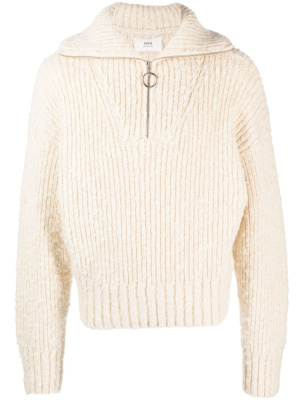 

Half-zip ribbed knit jumper, AMI Paris Half-zip ribbed knit jumper
