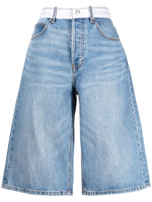 

Logo-print below-knee denim shorts, Alexander Wang Logo-print below-knee denim shorts