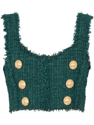 

6-Buttons tweed cropped top, Balmain 6-Buttons tweed cropped top