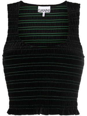 

Smocked velvet crop top, GANNI Smocked velvet crop top