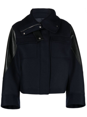 

Leather-sleeves wool blend cropped jacket, Helmut Lang Leather-sleeves wool blend cropped jacket