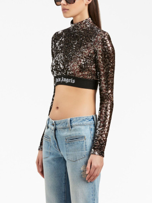 

Logo-strap sequin cropped top, Palm Angels Logo-strap sequin cropped top
