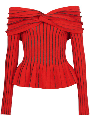 

Knotted off-shoulder top, Balmain Knotted off-shoulder top