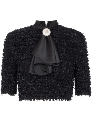 

Pussy-bow cropped tweed top, Balmain Pussy-bow cropped tweed top