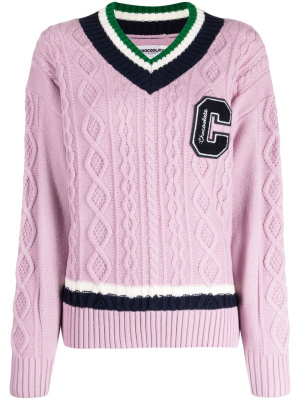 

Logo-patch cable-knit jumper, CHOCOOLATE Logo-patch cable-knit jumper