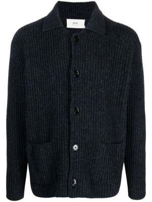 

Shetland ribbed virgin wool cardigan, AMI Paris Shetland ribbed virgin wool cardigan