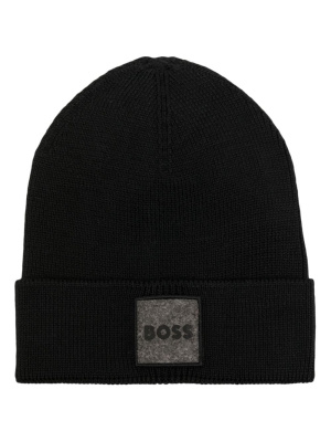 

Logo-patch ribbed-knit beanie, BOSS Logo-patch ribbed-knit beanie
