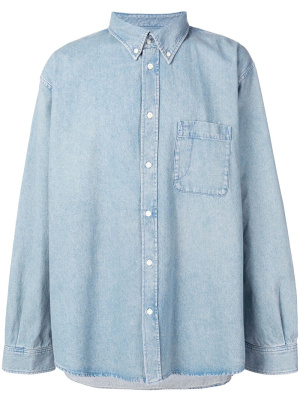 

Logo printed denim shirt, Balenciaga Logo printed denim shirt