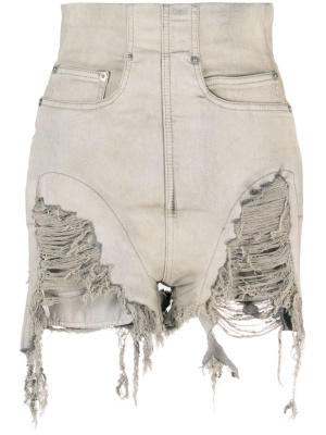 

Ripped-detailing high-waist shorts, Rick Owens Ripped-detailing high-waist shorts
