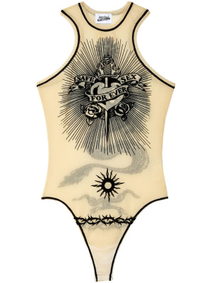 

Flocked-print sleeveless bodysuit, Jean Paul Gaultier Flocked-print sleeveless bodysuit