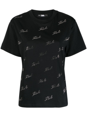 

Rhinestone-embellished organic-cotton T-shirt, Karl Lagerfeld Rhinestone-embellished organic-cotton T-shirt