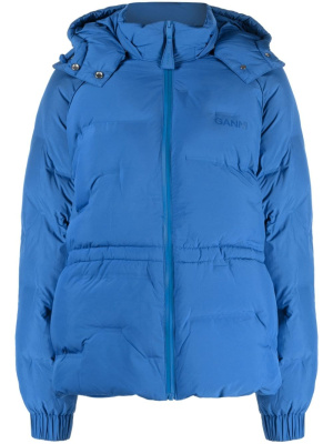 

Logo-print raglan-sleeve padded jacket, GANNI Logo-print raglan-sleeve padded jacket