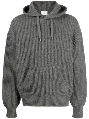 

Virgin-wool ribbed hoodie, AMI Paris Virgin-wool ribbed hoodie