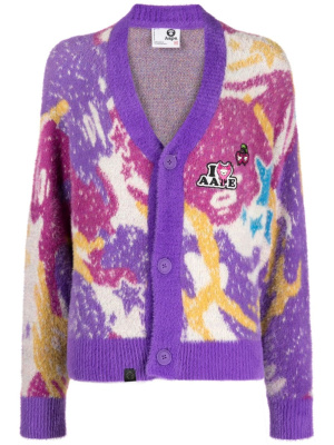 

Logo-appliqué colour-block textured cardigan, AAPE BY *A BATHING APE® Logo-appliqué colour-block textured cardigan