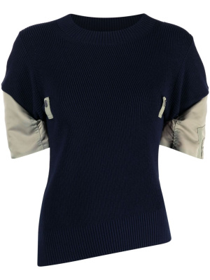 

Panelled short-sleeve knitted top, Sacai Panelled short-sleeve knitted top
