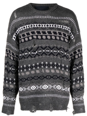 

Patterned-intarsia ripped sweatshirt, Juun.J Patterned-intarsia ripped sweatshirt