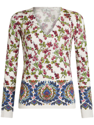 

Berry-print V-neck knitted top, ETRO Berry-print V-neck knitted top